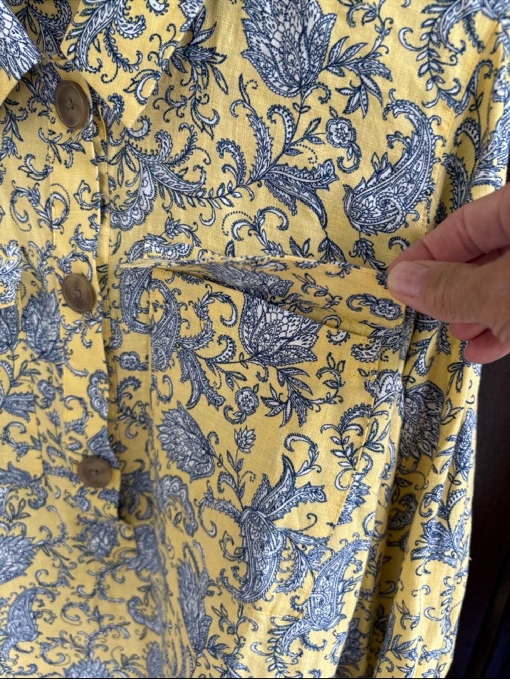 EUC J. Jill Linen Lemon Paisley Popover Dress Size Medium - Picture 5 of 9